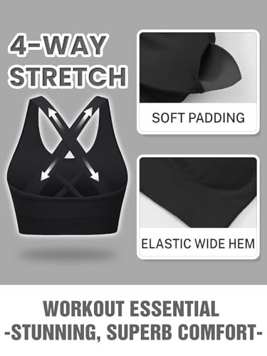 Image of Sports Bras for Women High Support, Multipack Padded Supportive Criss Cross Back Wireless Running Yoga Workout Bra