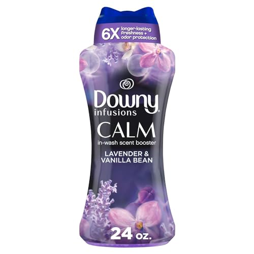 Downy Infusions In-Wash Wash Perły wzmacniające zapach, Calm, uspokajająca lawenda i laska wanilii, 24 uncje