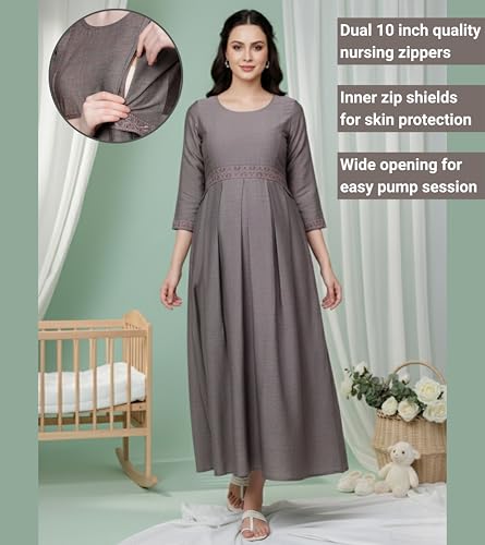 Image of DUMMY SHAPE Pregnancy Dresses for Women Cotton | Floral Anarkali Flare Kurta with Dual Nursing Zippers | Pregnancy & Breastfeeding | Feeding Kurtis | Baby Shower | Gifts for Pregnant Woman
