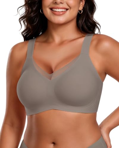 Image of HORISUN Seamless Mesh Lace Bras for Women No Underwire Wireless Bras with Support and Lift Full Coverage Deep V Bralettes