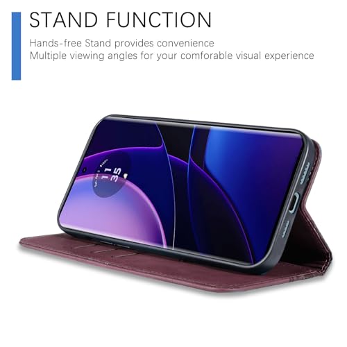 Image of Wallet Case for Motorola Edge 2023 6.6 inch - Moto Edge 2023 Flip Case [Strong Magnetic] PU Leather Folio Case with Card Holder Kickstand Protective Phone Cover - Wine red