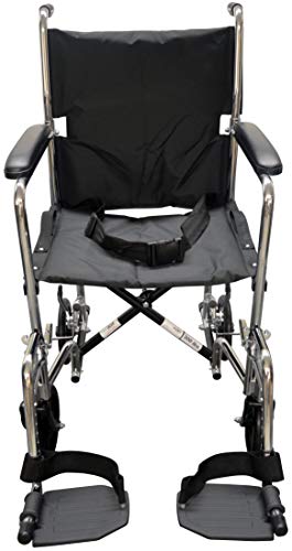 Alco 20" Heavy Duty Chrome Transport Wheelchair (300 Lb. Weight Capacity) With Fixed Arms, Swing Away Footrests With Heel Loops And Black Nylon Upholstery, Seat Belt Included #TOP3