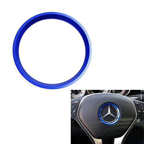 iJDMTOY (1) Sports Blue Aluminum Steering Wheel Center Decoration Cover Trim Compatible With Mercedes B C E CLA GLA GLK Class, etc