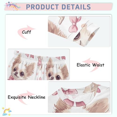 Pajama Sets Long Sleeve Cute Puppy with Bows Soft Comfy Sleepwear 2 Piece PJS 3-8T4