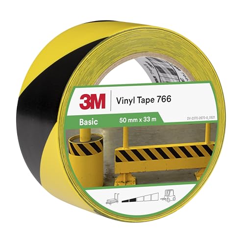 3M Cinta de Vinilo con Franjas de Seguridad 766, Amarillo/Negro, 50 mm x 33 m