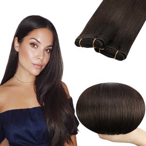 RUNATURE Sew in Hair Extensions Real Human Hair, Dark Brown