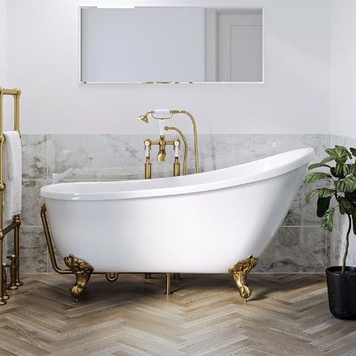 Image of Park Royal Freestanding Single Ended Roll Top Slipper Bath with Brushed Brass Feet 1550 x 725mm