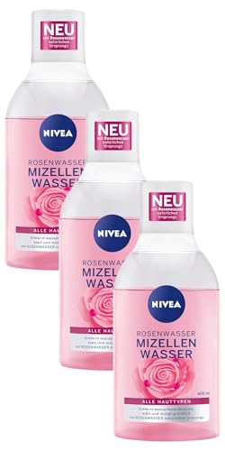 NIVEA Rosenwasser Mizellenwasser (400 ml), Gesichtsreinigung mit MicellAIR Technologie und natürlichem Rosenwasser, sanftes Mizellen Reinigungswasser (Packung mit 3)