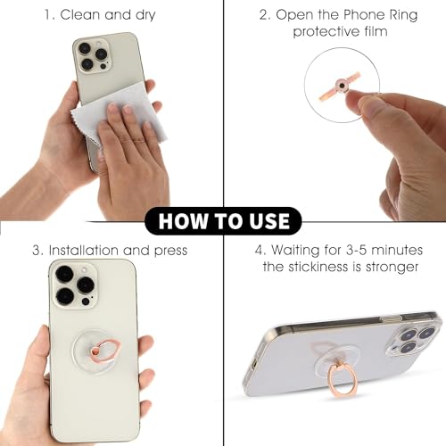 Image of KolorFish Transparent Phone Ring Stand Holder Mobile Phone Ring Holder Finger Grip 360 Degree Rotation (Rose Gold Round)