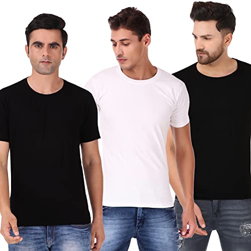 Image of Men's Plain Tshirt | Any Time Wear | Black & White Tshirt |Regular fit Half Slevees Round Neck Pure Cotton Black & White Tshirt | Pack of 2 | Pack of 3