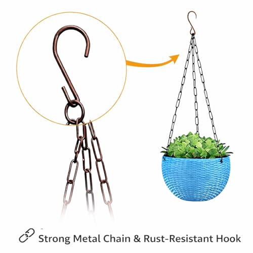 Image of Plastic Plant Pot With Hanging Chain, Multicolour, Pot Diameter -7.1 Inch, Pot Height -4.8 Inch, Pot Thickness -3 mm, Chain Length-13 inch approx., 5 Pieces