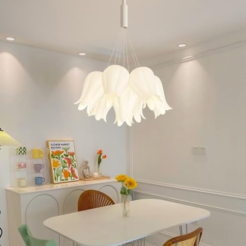 Lustre acrylique doré suspension fleur contemporaine luminaire blanc - 2