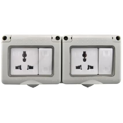 swabs 2 Gang Double Wall Mount Three Phase Stainless Steel IP55 Manual Control Panel | Water Proof Plastic Box with Switch and Socket gaurd Use in roof top | Water Proof 3 Module Plastic Gang Box