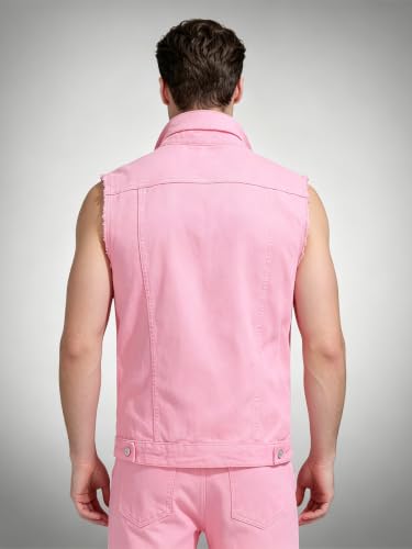 Image of Men's Sleeveless Ripped Denim Vest Casual Slim Fit Button Down Jeans Vests Jacket