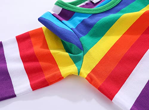 Image of LittleSpring Boys Girls T Shirt Rainbow Striped Cotton Crewneck Tees for Kids Fashion