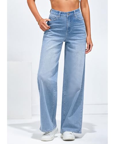 LookbookStore Wide Leg Jeans for Women High Waisted Stretchy Denim Jeans Fashion Baggy Trouser Jean Pants with Pockets2