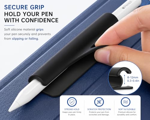 Image of Mizi Silicone Pencil Holder Sleeve for Apple Pencil (USB-C, 1st & 2nd Gen) - Adhesive Stylus Holder for iPad Case, Notebook & Desk, Universal Fit 8-12mm, Reusable Sticky Pen Holder, Black