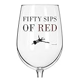 Fineware 50 Sips of Red - Funny Wine Glass - 16 Ounce Libbey Custom Printed Wine Glass Gift
