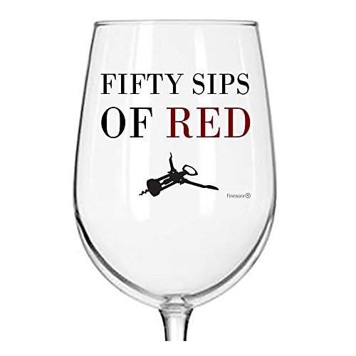 50 Sips of Red - Funny Wine Glass - 16 Ounce Libbey Glass