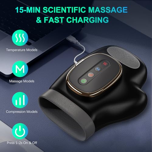 Image of Professional Hand Massager with Heat Compression Therapy, 3 Massage 4 Temperatures 5 Compression Pain Relief Glove, Arthritis & Wrist Carpal Tunnel Neuropathy Circulation, Gifts for Women /Men