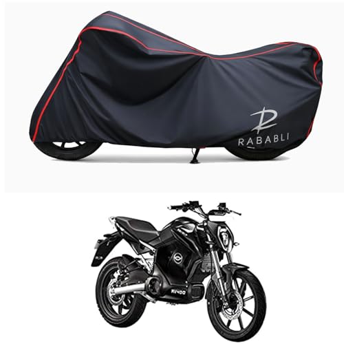 Image of Waterproof Bike Body Cover Compatible for | Revolt RV400 STD | Taffeta Fabric, Red Piping Design, Bottom Elastic Fit | Dustproof, Sun UV & Rain Protection for All Bikes