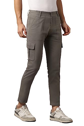 Image of Hubberholme Men's Regular Fit Cotton Trousers with Patch Pockets, Ankle Length Button Closure Cargo Chinos