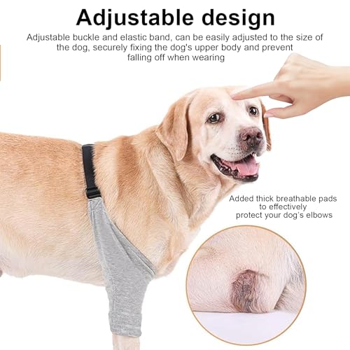 FINELYCR Kniebandage Hund, 2 Stück Ellbogenschoner für Hunde, Größe XXL Recovery Sleeve Hund, Schwarz und Grau, mit Mesh Ellbogenpolstern, Schützt die Gelenke und Knie des Hundes