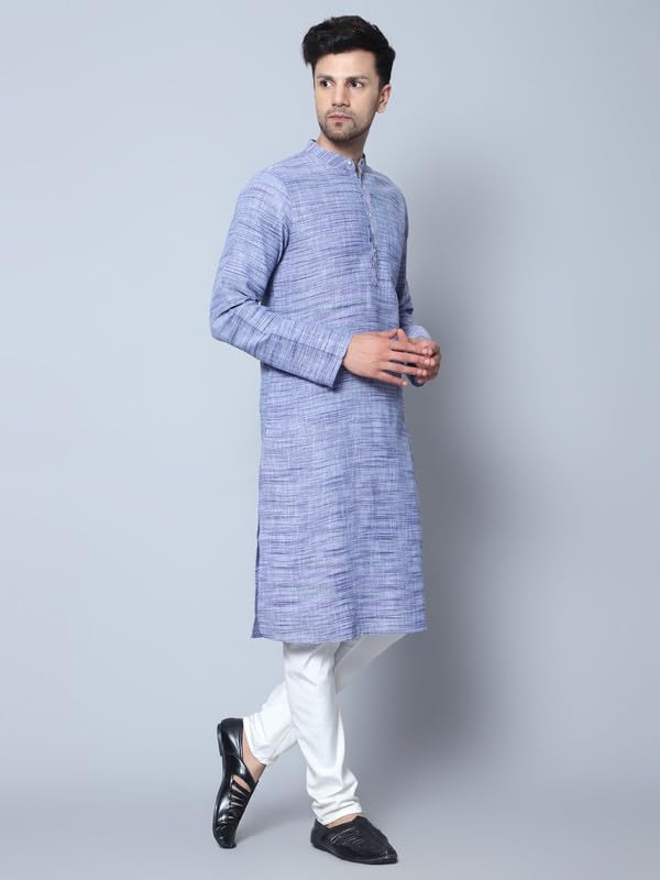 Image of LATEST CHIKAN Men's Cotton Regular Textured Long Kurta Full Sleeves - Casual Ethnic Wear