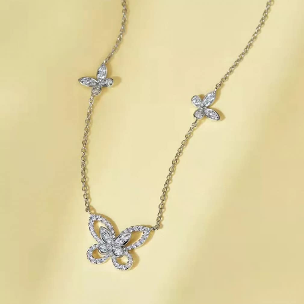 Collar con Colgante de Cadena de clavícula de Piedras Preciosas de moissanita de Mariposa de Plata de Ley 925 para joyería de Mujer