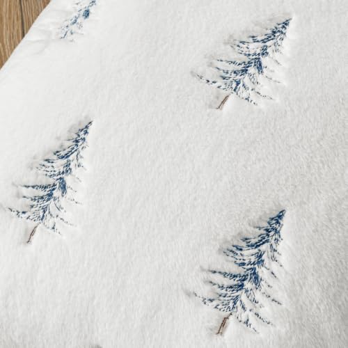 Image of MIULEE Christmas Decorative Faux Fur Pillow Covers 20x20 Inch White Blue | Set of 2, Embroidered Christmas Tree Throw Pillows, Winter Couch Covers, Festive Home Decor for Sofa Bedroom Living Room