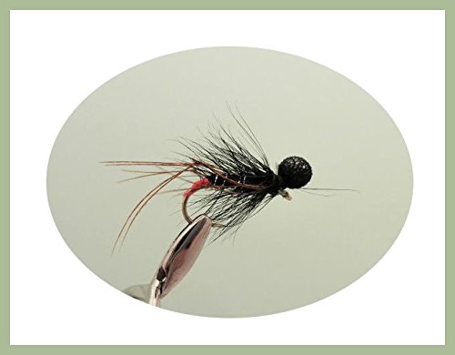 6 Pack of Black Booby Hopper trout flies Fishing Flies, Size 10/12