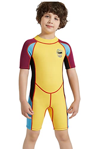 Traje de Buceo de una Pieza de 2.5mm para niños. Traje de baño Corto de Manga Corta. Traje de baño para Buceo. Surf. Deportes acuáticos. protección Solar. Traje de Neopreno 016 Amarillo M Cover