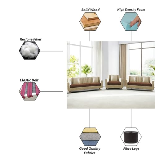 Image of Casaliving Garcia 3+2+1 Seater Sofa Set for Living Room (Cream Brown Colour) Premium Fabric Sofa