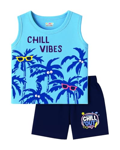 Image of Kuchipoo Boys Regular Fit Sleeveless T-Shirts and Shorts Set