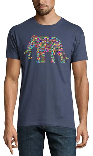 T-shirt éléphant abstrait coton homme col rond bleu jean denim