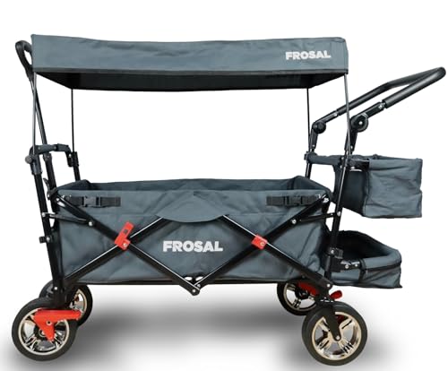 FROSAL Bollerwagen Leo faltbar klappbar grau mit Regenverdeck Regenschutz Kinder - Aktion – Bild 7
