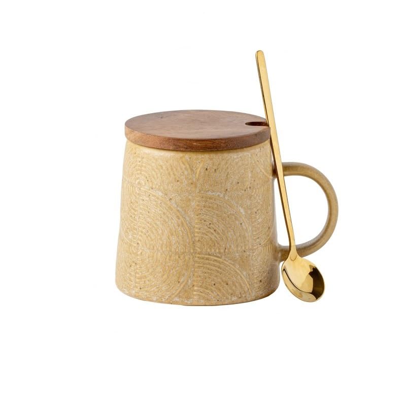 Tazzine Caffe Tazza da tè Semplice Ufficio, in Ceramica Smaltata Opaca Color Sesamo, con Utensili for Latte Art Ristorante in Rilievo 430 ml(B)