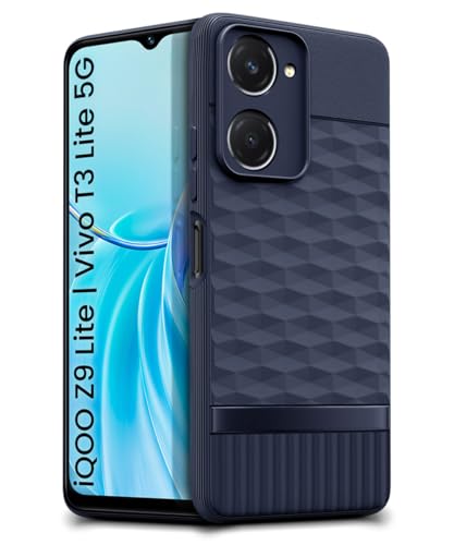 Image of WOW IMAGINE Back Cover for iQOO Z9 Lite | Vivo T3 Lite 5G | Y18t | Y18 | Y18e | Y03 | Y28s | Y37 with Hexa Cube Design | Inner Velvet Fabric | Matte Silicone Flexible Case | Camera Protection - Blue
