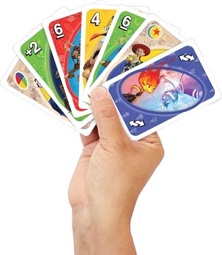 Mattel Games UNO Pixar Card Game for Kids, Adults & Family, Deck with Graphics & Rule Inspired by Movie Characters