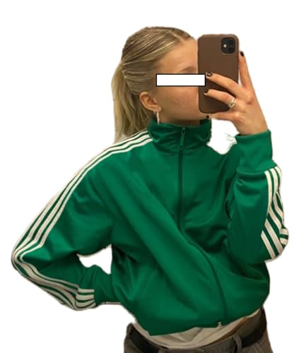UAURORAO Women Striped Track Jacket Zip Up Oversized Vintage Bomber Jacket Stand Collar Lightweight Outwear Coat with Pockets