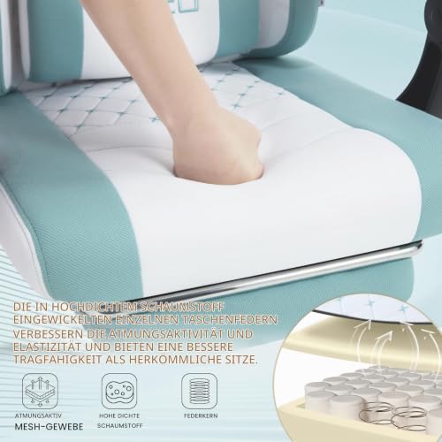 WOLTU Gaming Stuhl,Massagefunktion,Feder-Sitzkissen,Weiß+Blau – Ansicht 4