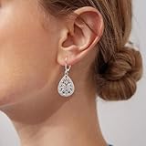 OWADAR 925 Sterling Silver Teardrop Dangle Earrings for Women, Cubic Zirconia Filigree Drop Earrings, Silver Leverback Earrings for Women Jewelry Gifts - Silver