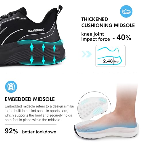 Image of JACKSHIBO Wide Toe Box Shoes Men Arch Support Slip On Zero Drop Sneakers | Slip in, Orthopedic Plantar Fasciitis, Running Walking Athletic, Tennis Workout Gym, Hands Free, Width, Thick Cushion Sole