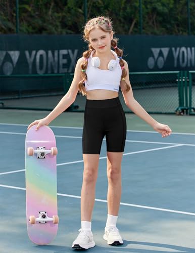 Zaclotre Shorts de bicicleta para meninas com bolsos infantil 12,7 cm, cintura alta, ioga, treino, c