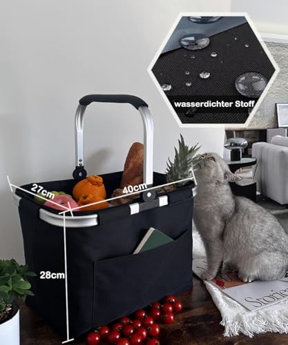 Diurwur® Tragekorb Faltbar Groß Einkaufskorb Picknickkorb mit Gepolsterten Griffen Praktischer Klappkorb Einkaufstasche mit Alurahmen Stabiler Korb 30L - ideal für Reisen/Picknick/Einkaufen/Geschenk