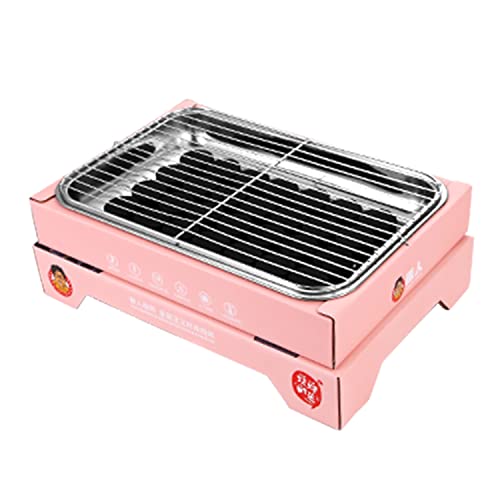 Upgrade Disposable Bbq Grill Stainless Steel Portable Easy Lighting Grill Outdoor Charcoal Grill For Outdoor Picnic Patio Backyard Camping Cooking Can Last 2 Hours (Dimensions: 33*22*6Cm) (Pink) #TOP18
