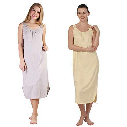 Image of BLAZON Women's Cotton Hosiery Solid Maxi Nighty Slip (Pack of 2) Available Sizes: S, M, L, XL, 2XL, 3XL, 4XL, 5XL