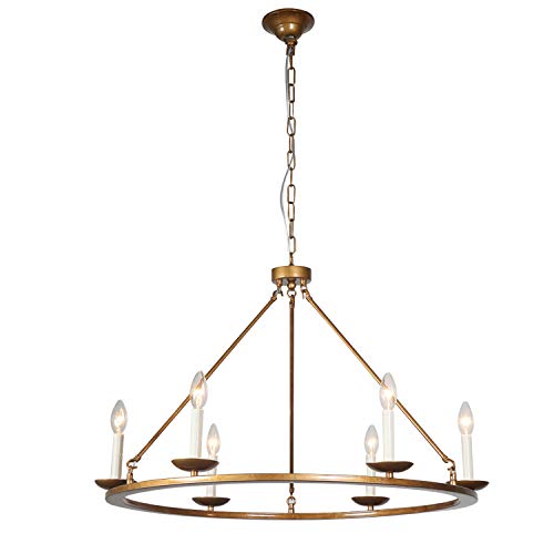 Best Seller Kitchen Island Pendant Light, A1A9 Retro Round Candle LED Chandelier Lighting Wagon Wheel Ceiling Lights for Farmhouse, Dining Room, Table Light, Entryway, Hallway, Foyer, D30" X H23" Chain 41''