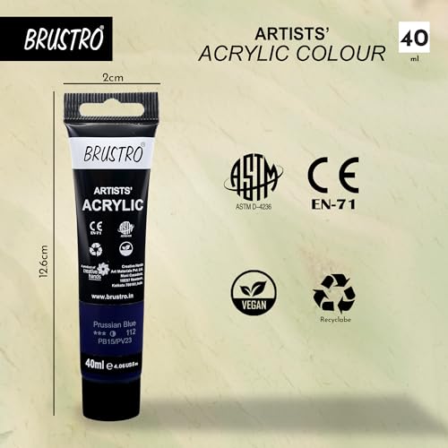 Image of BRUSTRO Artists Acrylic Paint Tube | 40ml, Prussian Blue (Pack of 2)|Non-Toxic, Water Based, Inter Mixable, Ideal for Painting, Textured Effects on Canvas, Paper, Fine Art Student and Professionals