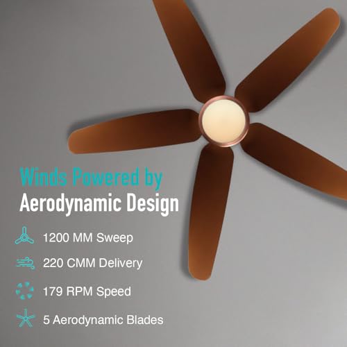 Image of KUHL Luxus C5 1200mm Stylish 65% Power Saving BLDC Ceiling Fan with Remote | Night & Down Light | 29W |BEE 5 Star | Low Noise | IoT -Operate via Mobile & Alexa | Reverse Mode |Free Installation|Brown
